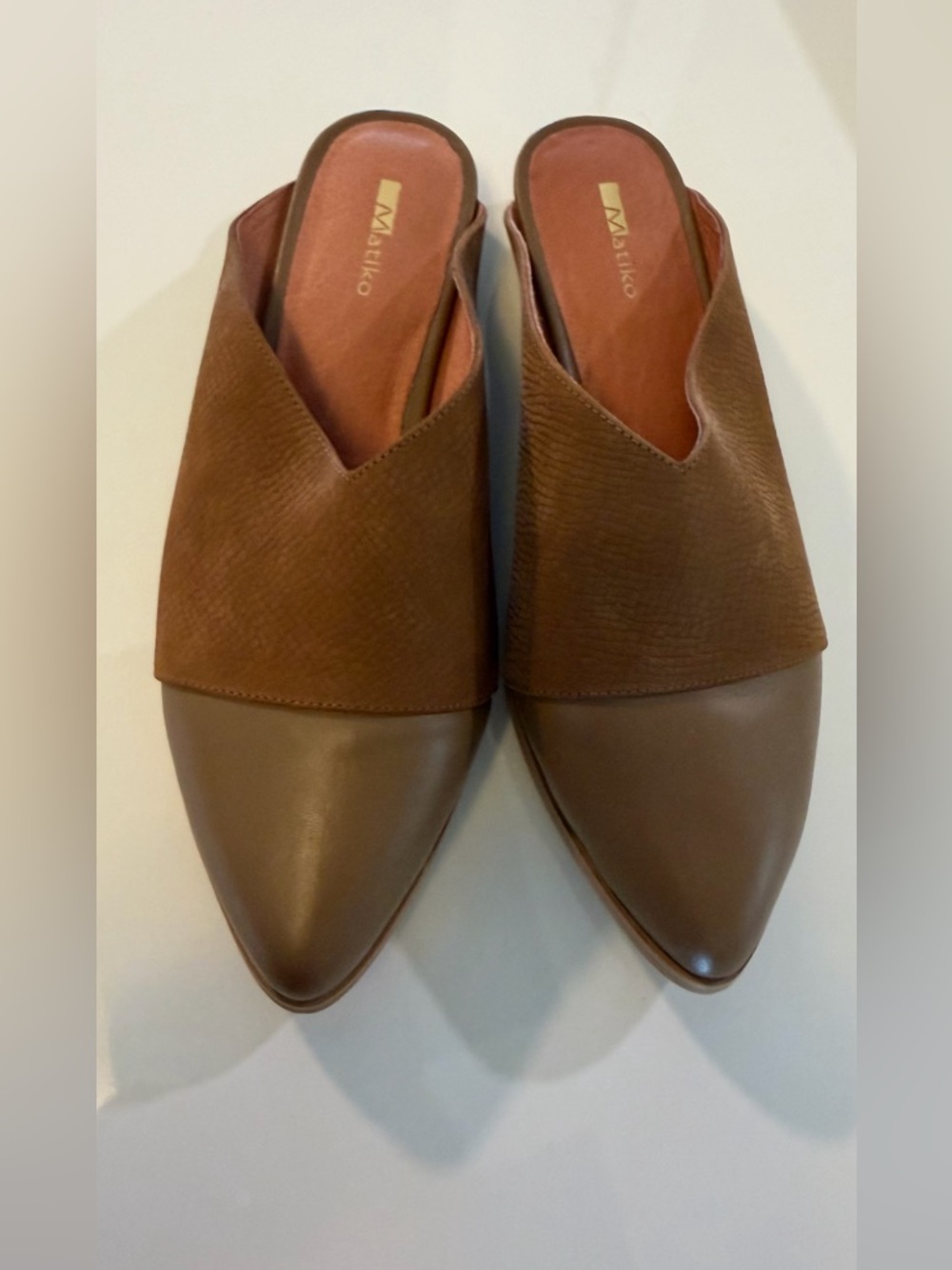 Matiko Brown Leather & Suede Pointed Toe Slide Mules